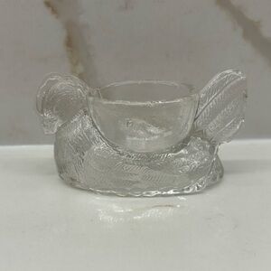 Vintage Clear Embossed Glass Chicken Hen Egg Cup Holder Easter